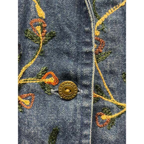 Units Embroidered Denim Vest Floral Button Front Boho Cottagecore Women’s S - Picture 3 of 6